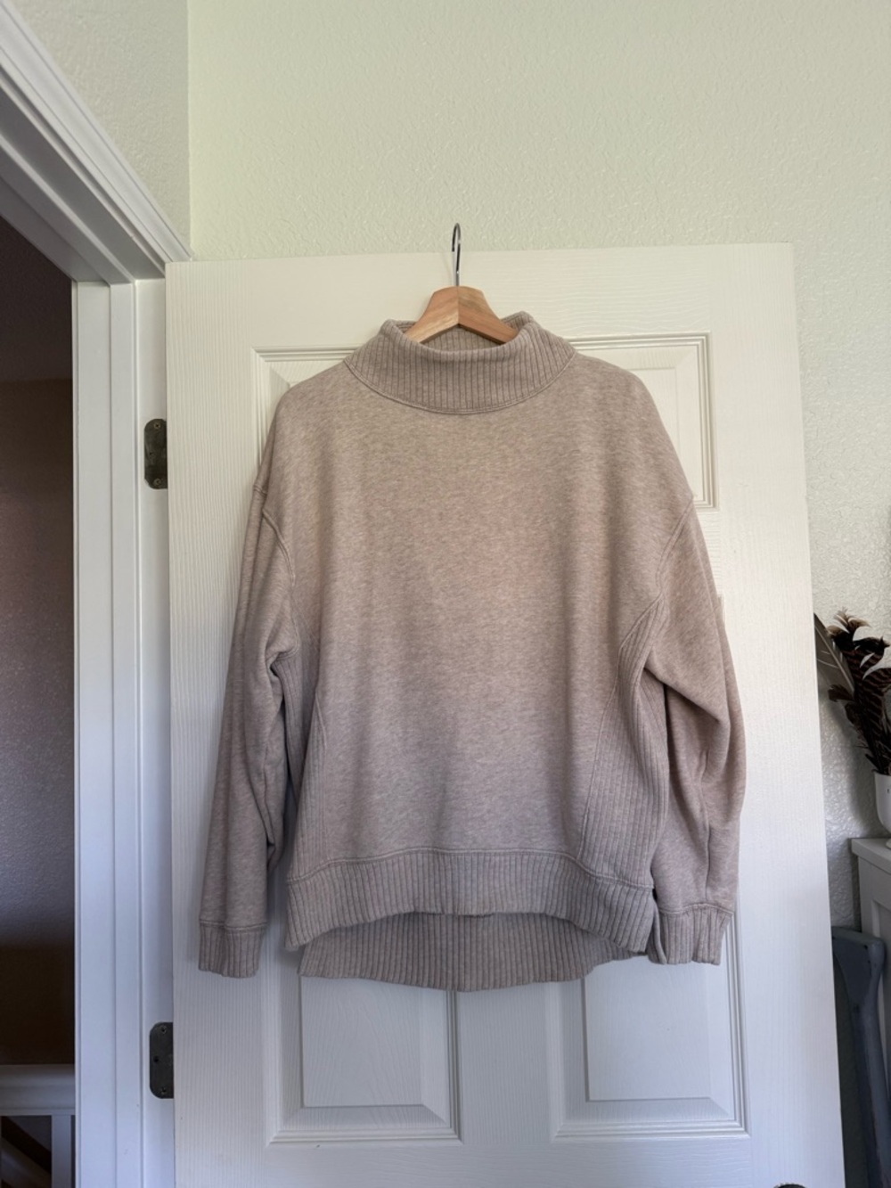 aerie Ribbed Mock Neck Pullover - Light Beige